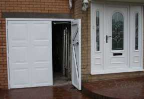 finished white side hinged garage door